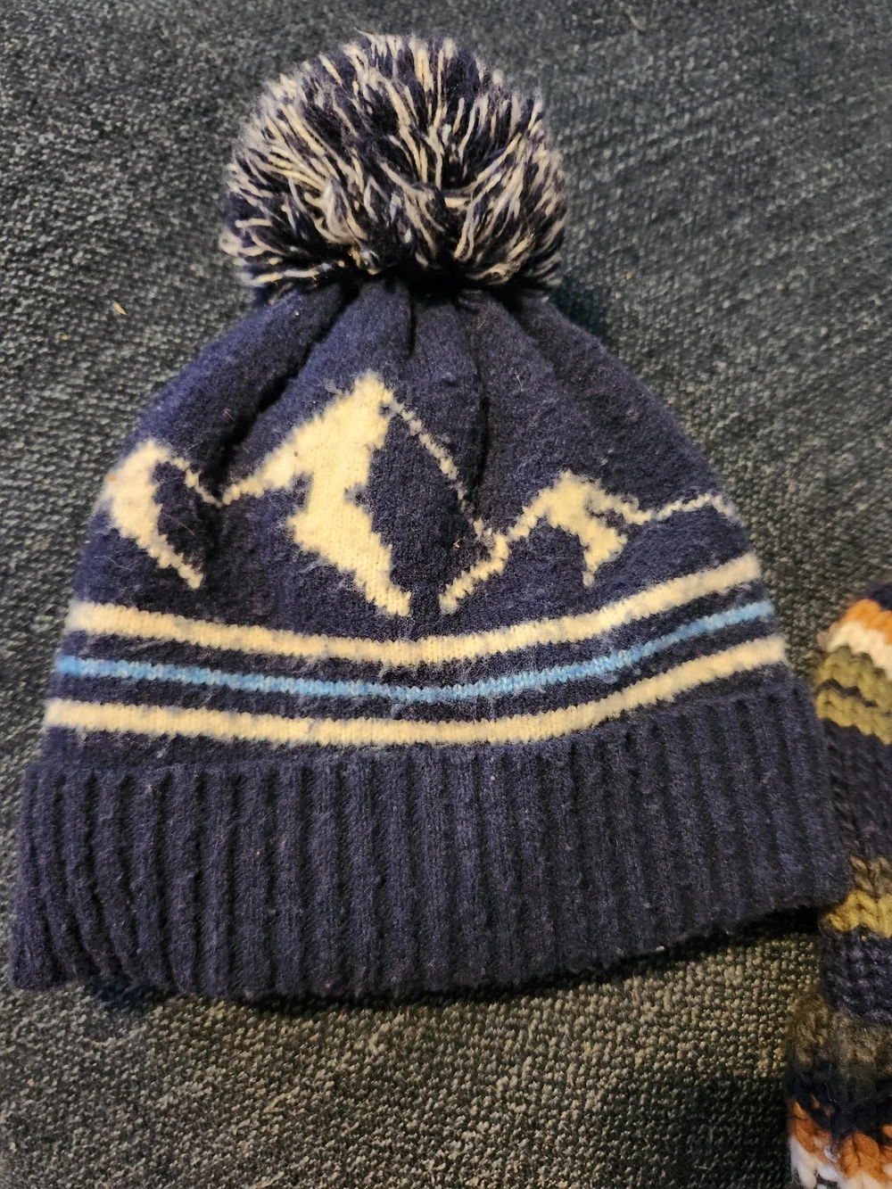 Kids Navy & Multicolor Knit Pom Pom Beanie Set